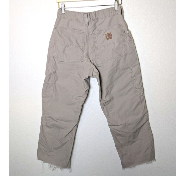 Carhartt Distressed Crop Raw Hem Cargo Tan Pants 31x30 Grunge Urban Utility - Picture 2 of 10
